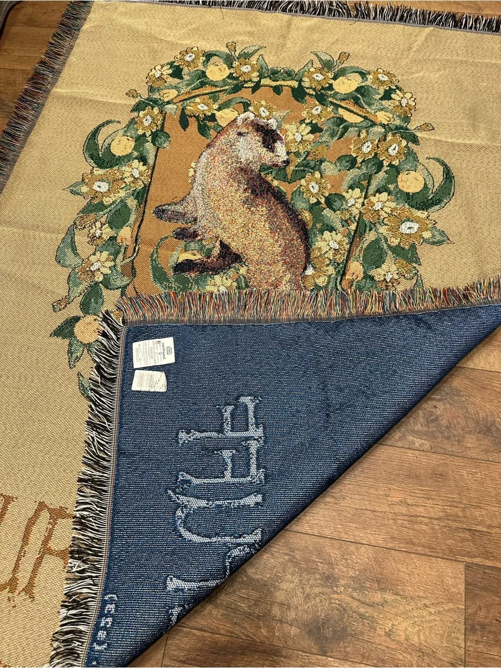 Hufflepuff Crest Woven Wall Tapestry - Cream and Green